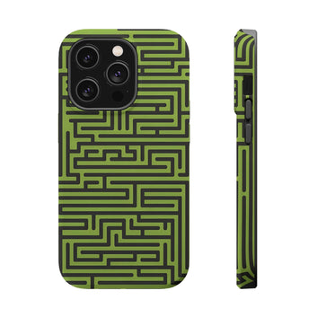 Magnetic Impact-Resistant Phone Case — Olive Green Maze Pattern