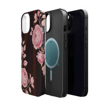 Floral Rose Magnetic Impact Case - Pink Roses on Dark Wood Phone Cover