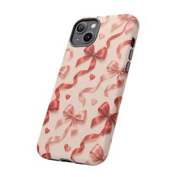 Phone Case — Romantic Red Ribbon & Hearts Protective Tough Case