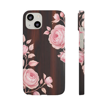 Floral Rose Wood Phone Case — Pink Roses on Dark Wood Snap Case